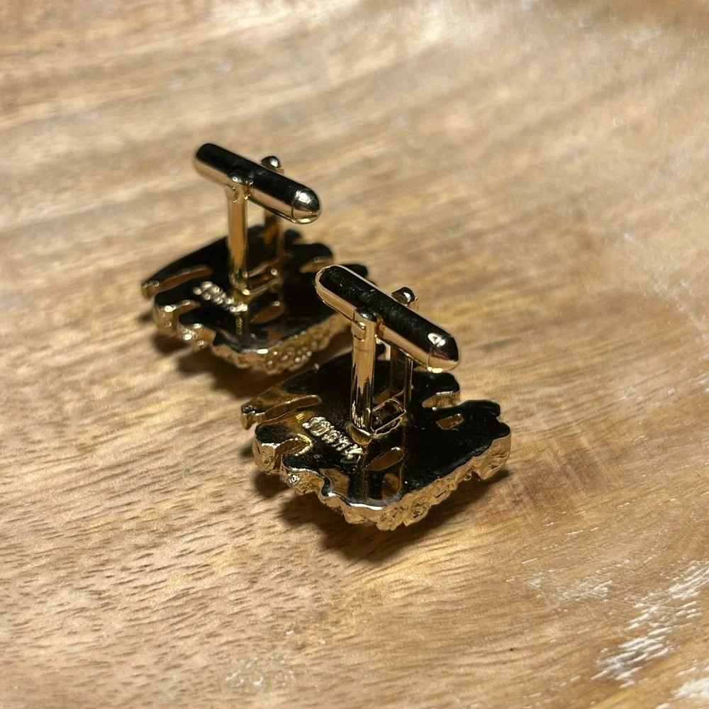 Vintage Swank Nugget & Rhinestone Gold Tone Cufflinks.